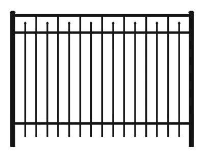Ornamental aluminum fence with decorative circles and scrolls